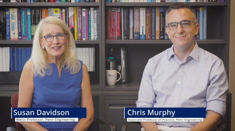 Screen shot from video of Chris Murphy and Susan Davidson introducing a new open course from Penn Engineering Online